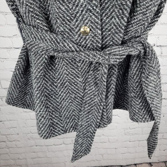 Draper James Black White Wool Blend Tweed Belted Sleeveless Cape Coat Size M/L - Picture 9 of 16